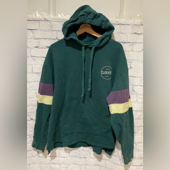 Levis Hoodie Mens Large L Green Pullover Relaxed Drawstring Cotton Retro Casual - Picture 1 of 8